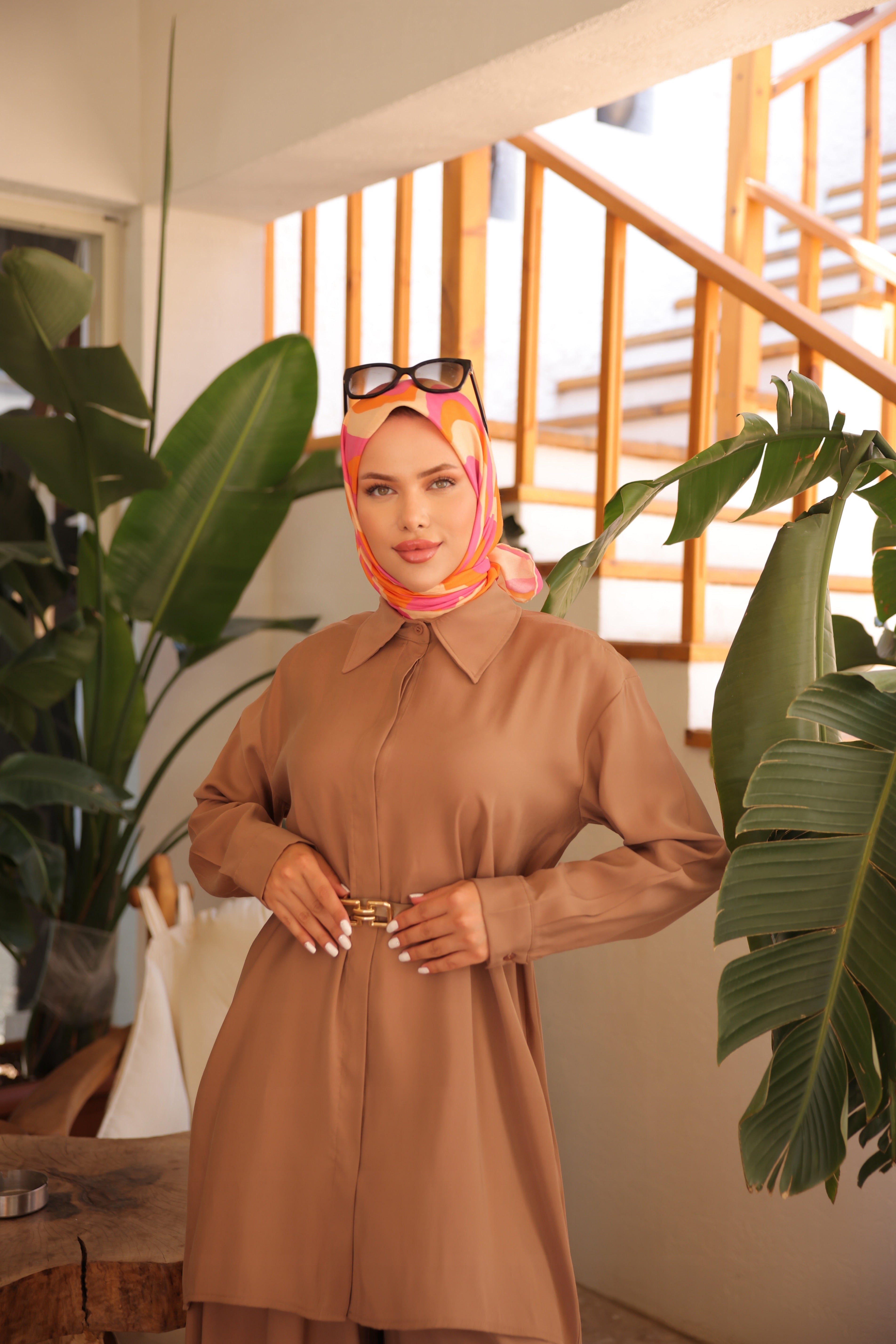Cupra Tencel Set – Mütevazı Büyük Beden Tunik ve Geniş Paça Pantolon