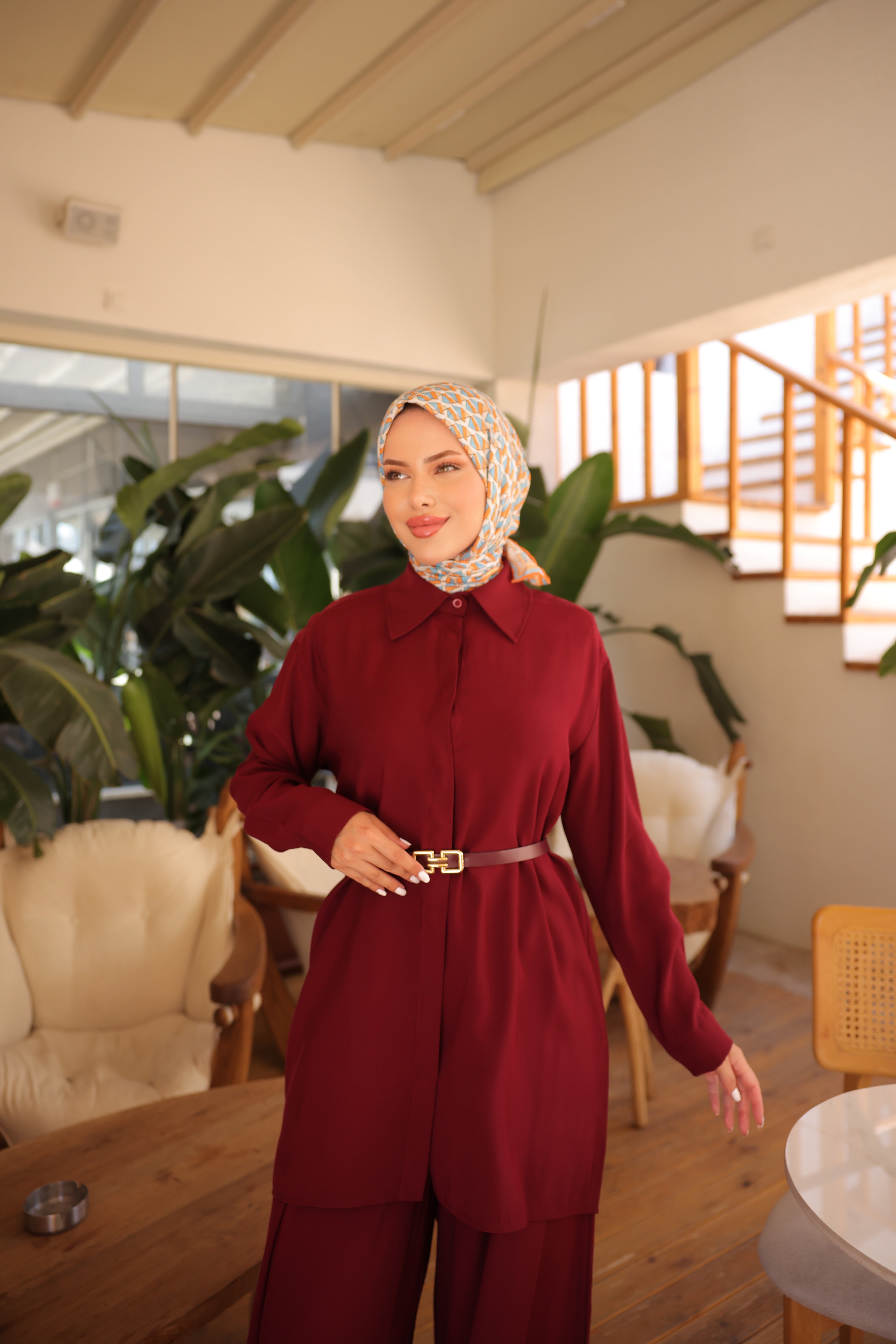 Cupra Tencel Set – Mütevazı Büyük Beden Tunik ve Geniş Paça Pantolon
