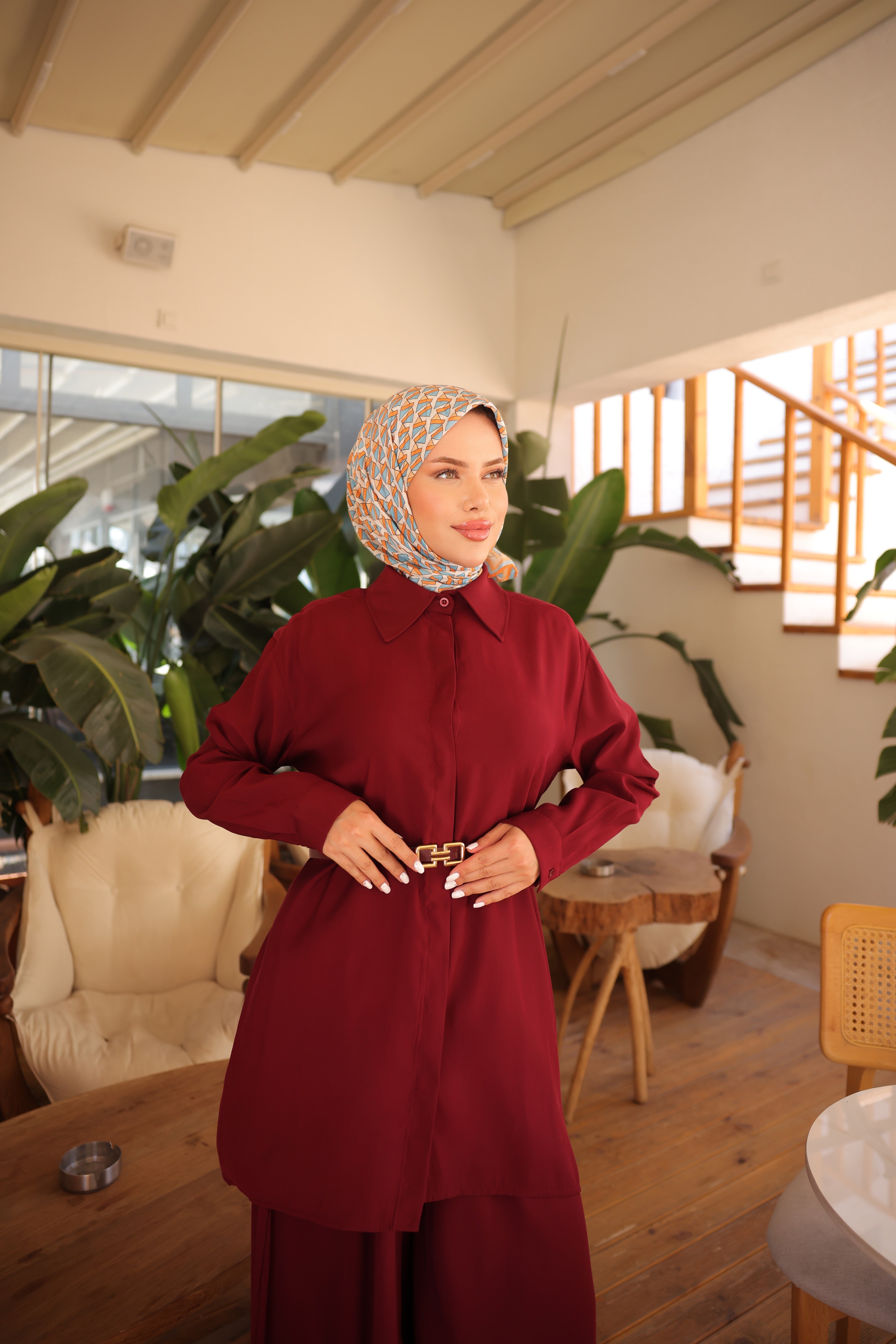 Cupra Tencel Set – Mütevazı Büyük Beden Tunik ve Geniş Paça Pantolon