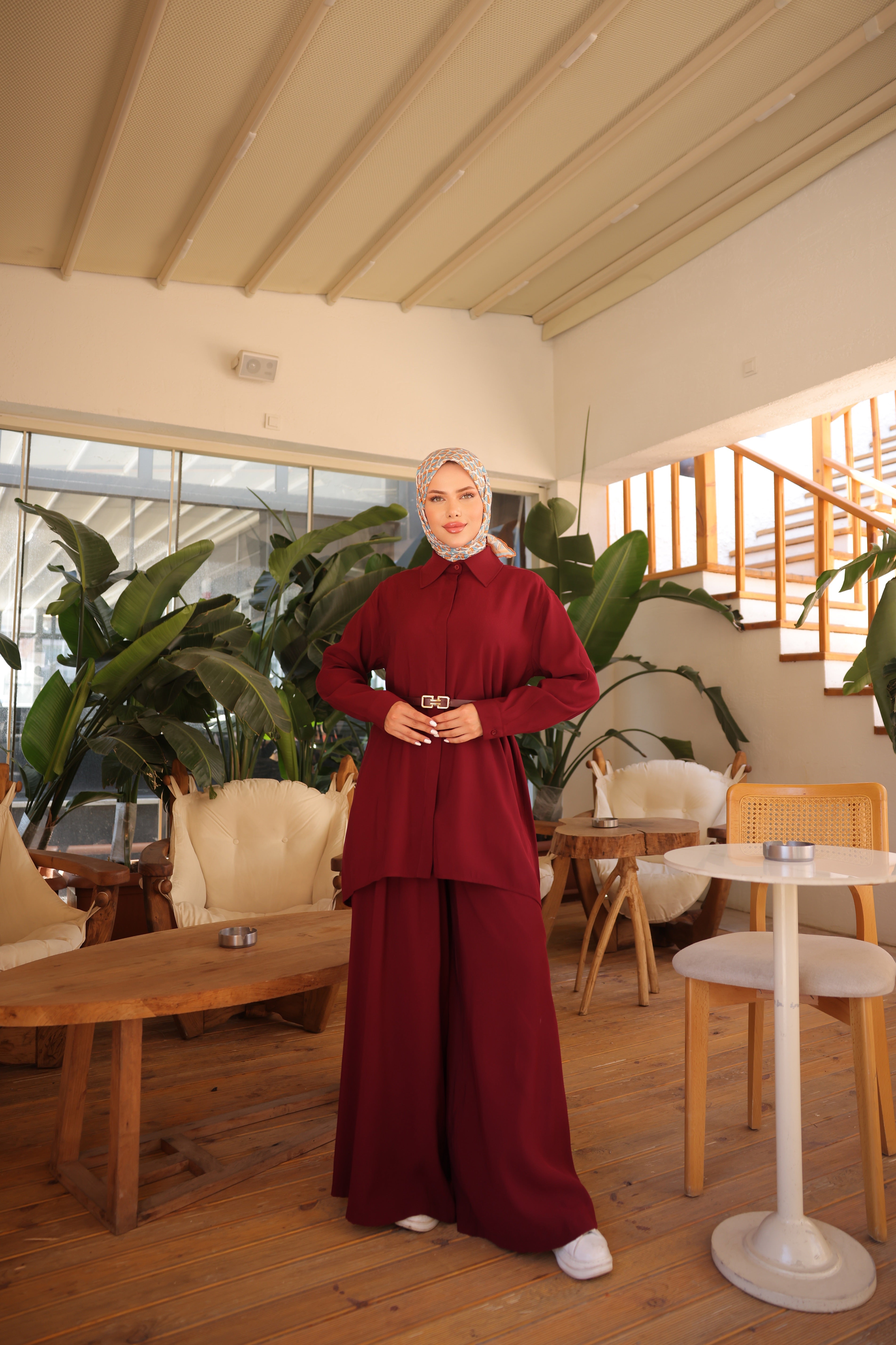 Cupra Tencel Set – Mütevazı Büyük Beden Tunik ve Geniş Paça Pantolon