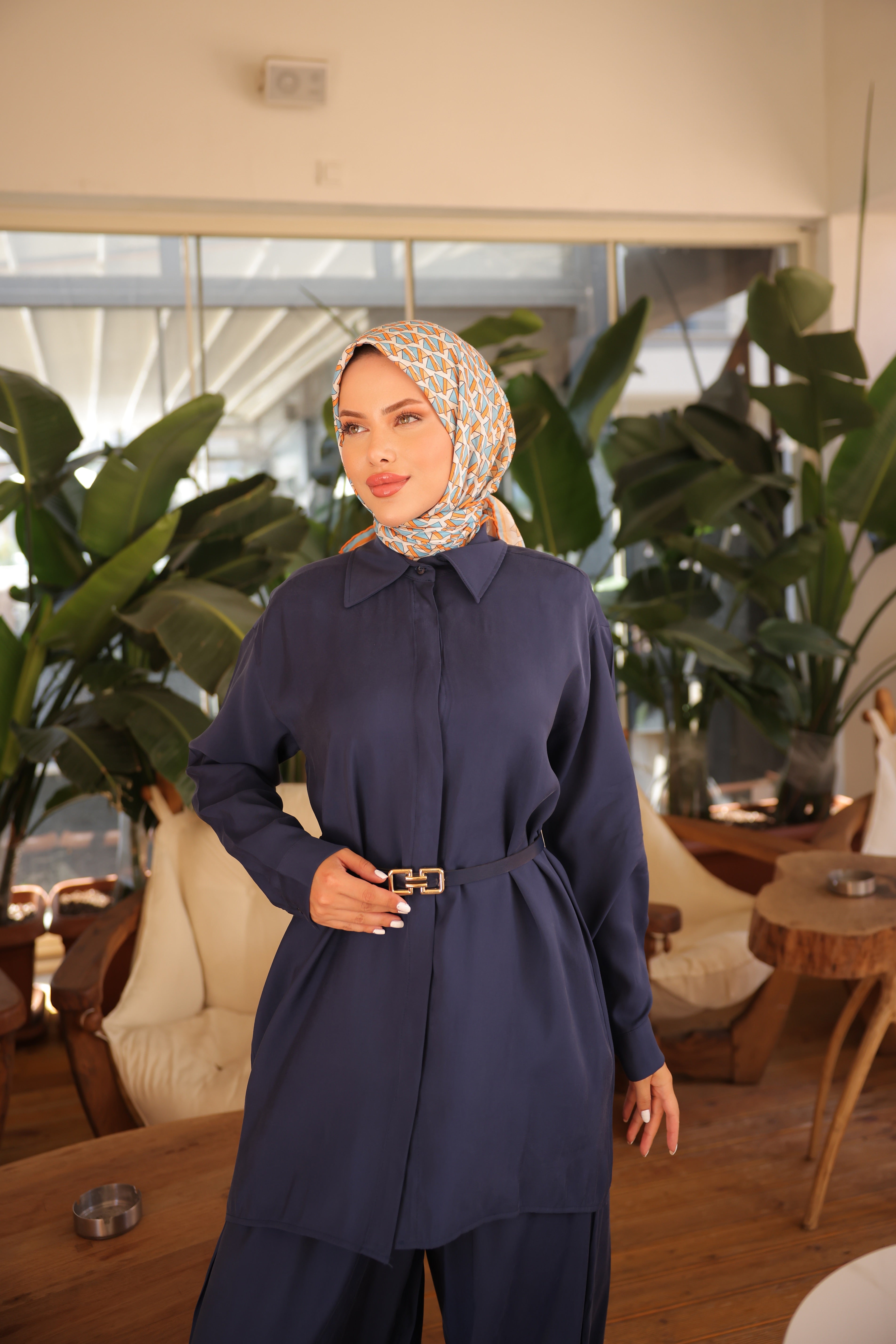 Cupra Tencel Set – Modest Oversized Tunic and Wide-Leg Pants