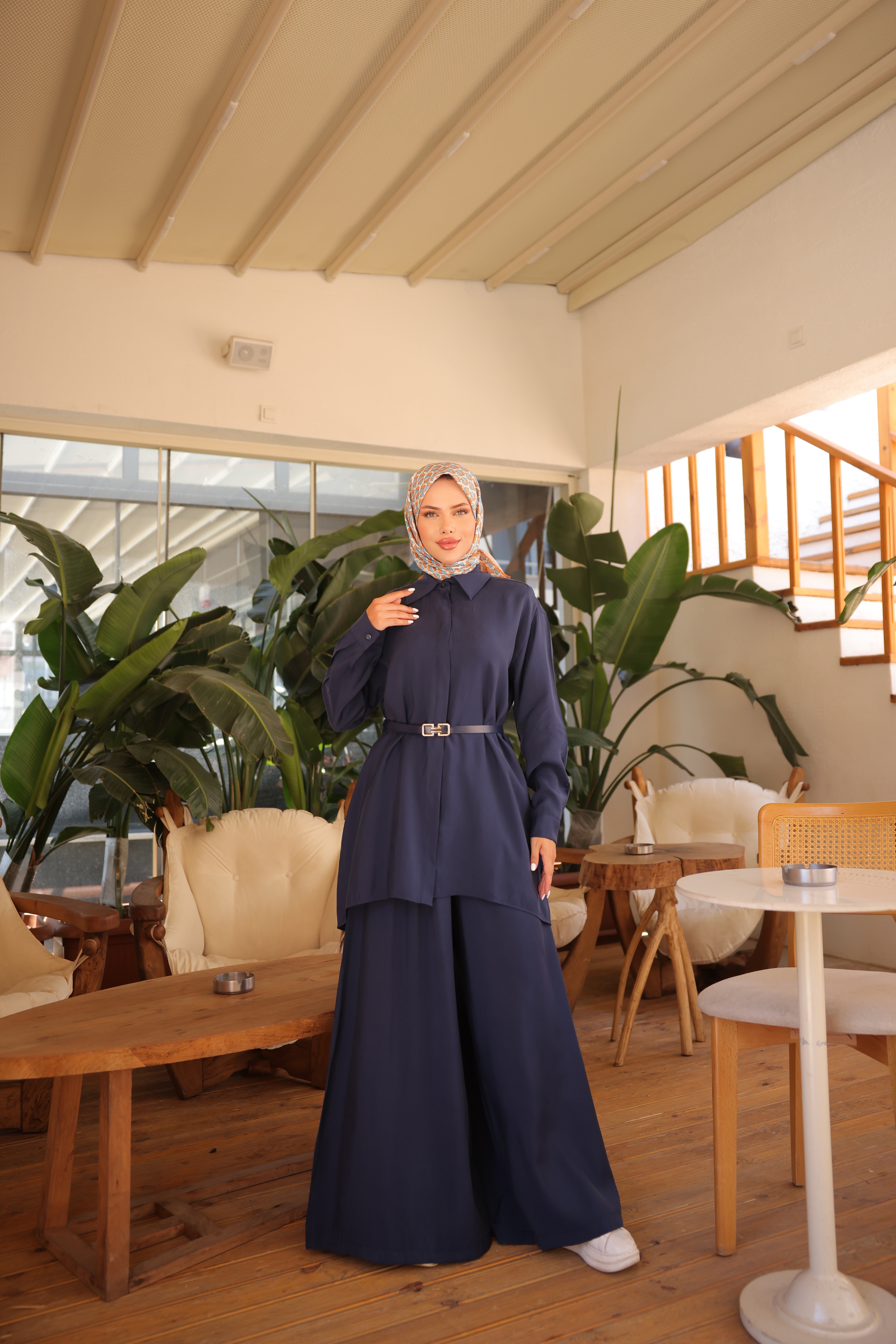 Cupra Tencel Set – Mütevazı Büyük Beden Tunik ve Geniş Paça Pantolon
